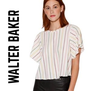 WALTER BAKER Emerson Top in Cabana Stripe Size XS Flutter Sleeves MSRP $95